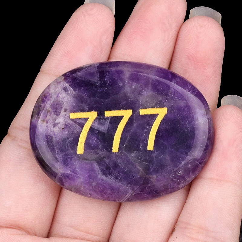 Natural Palm Stone Engraved Numbers Carved Healing Crystals Thumb Worry Stones Polished Agate Gemstone Home Decor Ornament