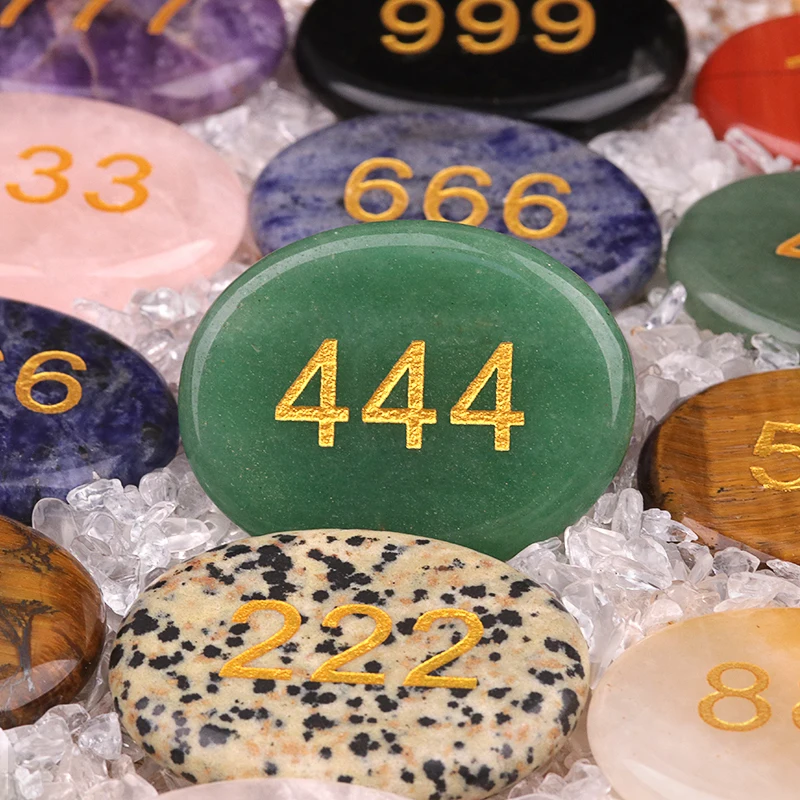 Natural Palm Stone Engraved Numbers Carved Healing Crystals Thumb Worry Stones Polished Agate Gemstone Home Decor Ornament