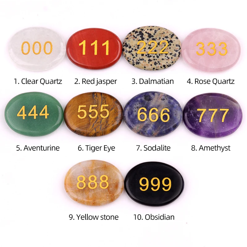 Natural Palm Stone Engraved Numbers Carved Healing Crystals Thumb Worry Stones Polished Agate Gemstone Home Decor Ornament