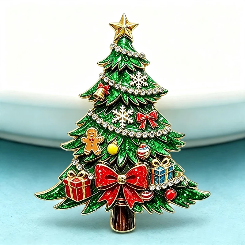 Wuli&baby Bowknot Christmas Tree Brooches For Women Unisex 2-color Beautiful Winter Pine-tree New Year Plants Party Brooch Pins