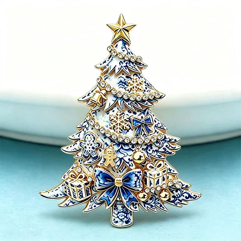 Wuli&baby Bowknot Christmas Tree Brooches For Women Unisex 2-color Beautiful Winter Pine-tree New Year Plants Party Brooch Pins