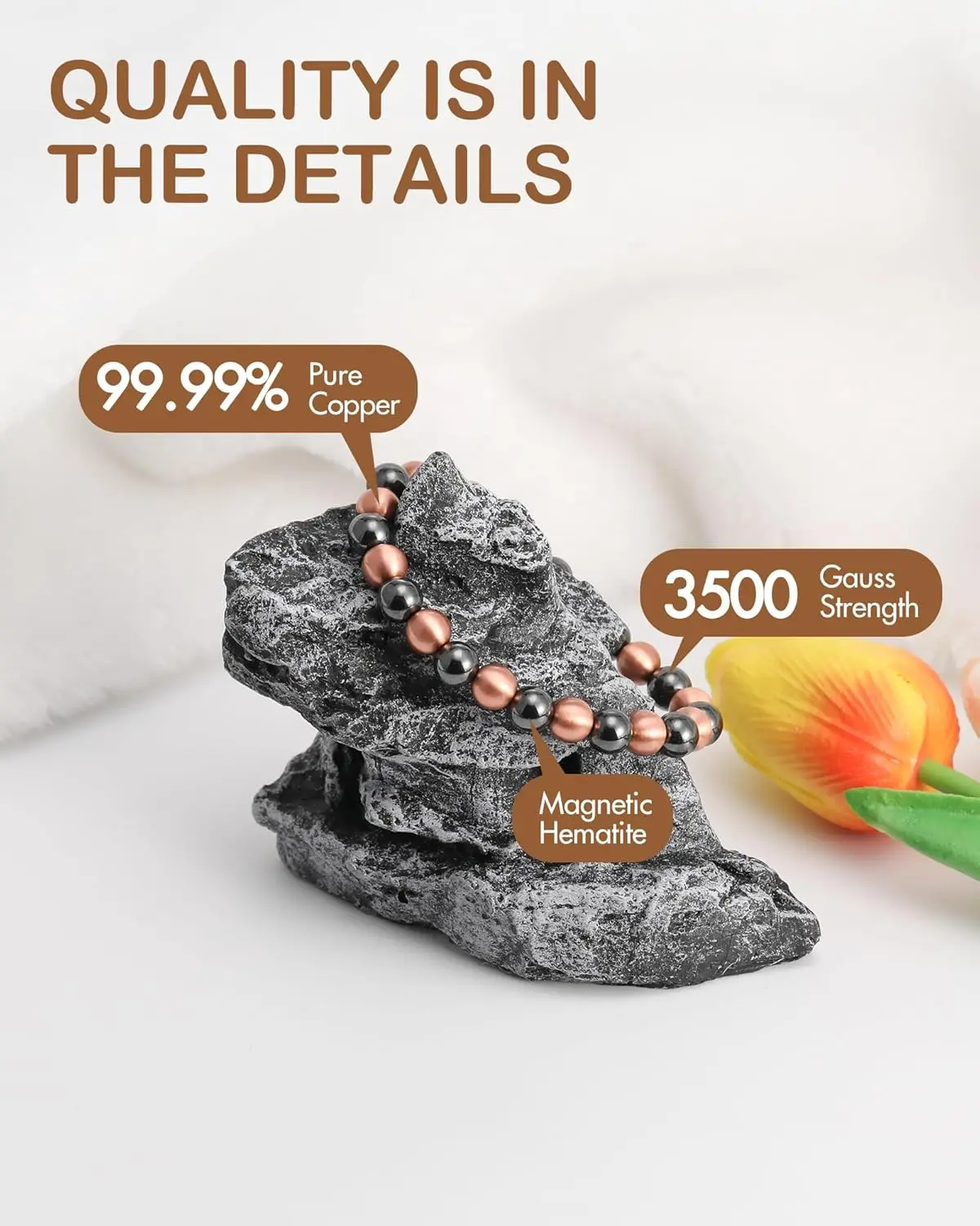 ARADOO Pure Copper Bead Bracelet for Men Women Magnetic Hematite Bead Bracelet Jewelry Gifts