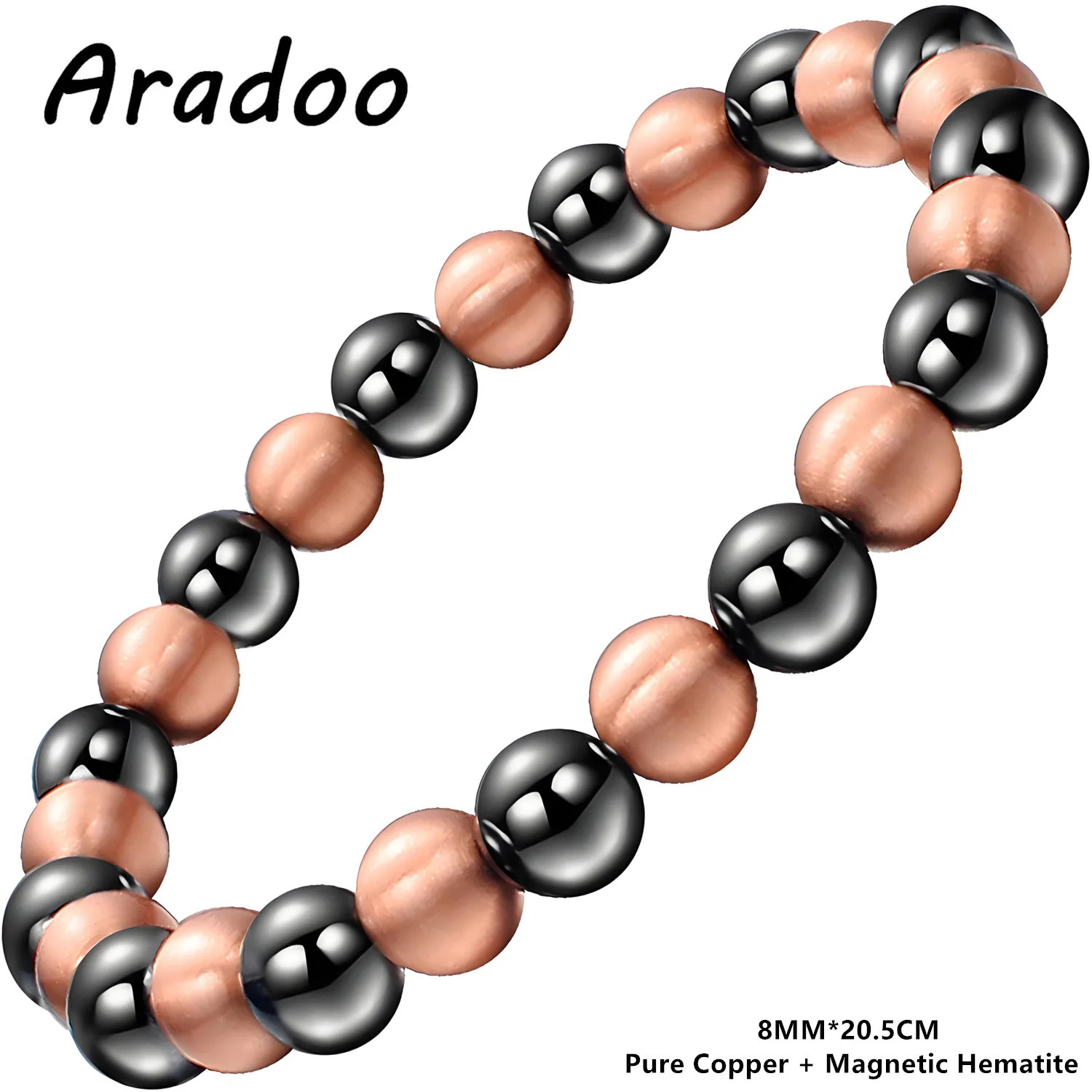 ARADOO Pure Copper Bead Bracelet for Men Women Magnetic Hematite Bead Bracelet Jewelry Gifts