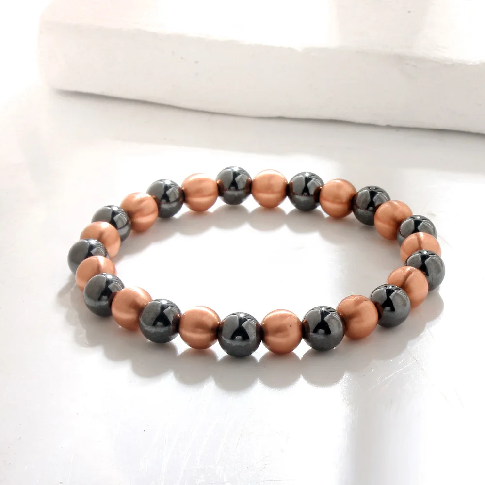 ARADOO Pure Copper Bead Bracelet for Men Women Magnetic Hematite Bead Bracelet Jewelry Gifts