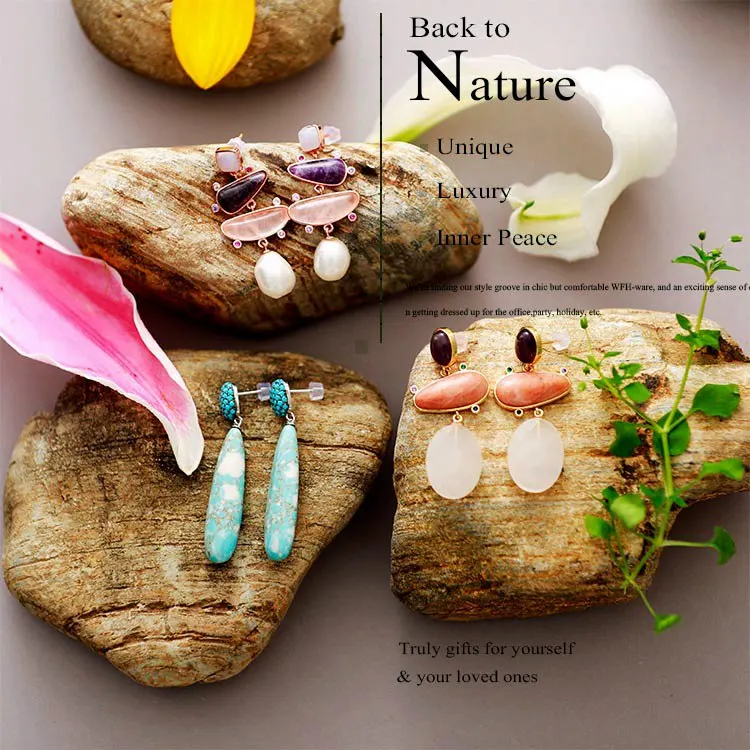 Classic Natural Stones Waterdrop Woman Hook Drop Earrings Ethnic Semiprecious Stone Designer Crystal Jewelry Gifts