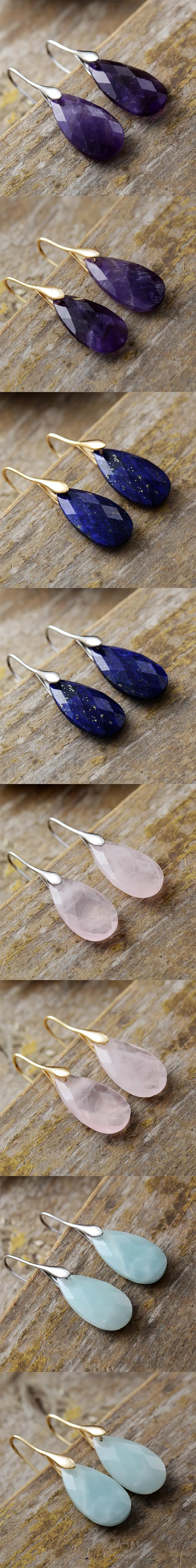 Classic Natural Stones Waterdrop Woman Hook Drop Earrings Ethnic Semiprecious Stone Designer Crystal Jewelry Gifts