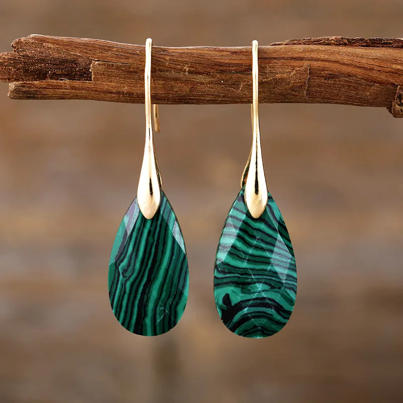 Classic Natural Stones Waterdrop Woman Hook Drop Earrings Ethnic Semiprecious Stone Designer Crystal Jewelry Gifts