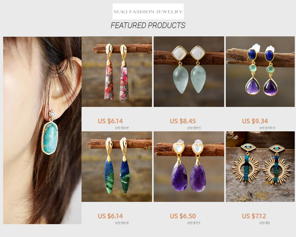 Classic Natural Stones Waterdrop Woman Hook Drop Earrings Ethnic Semiprecious Stone Designer Crystal Jewelry Gifts