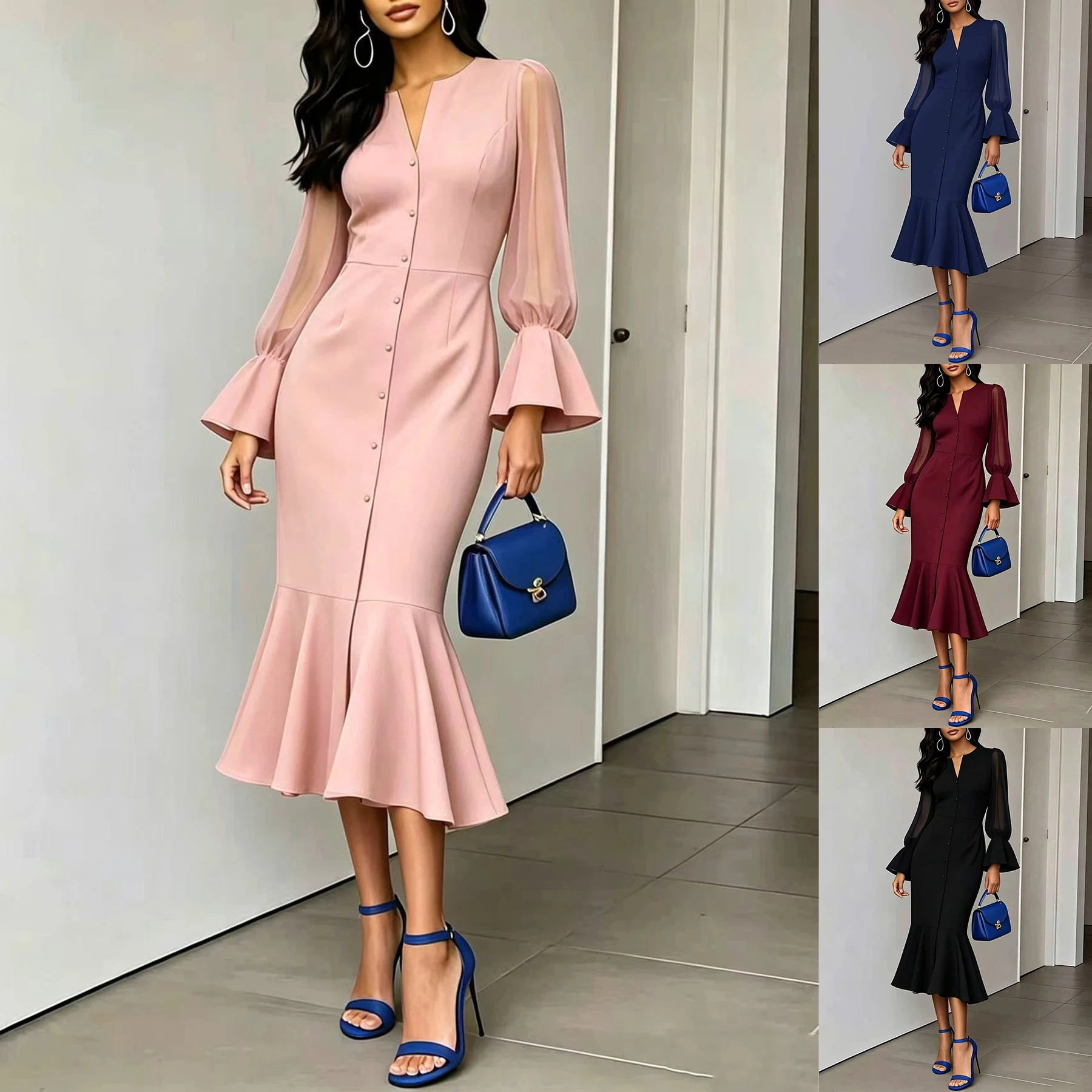 Dresses for Women Slim Long Sleeve V-Neck Women Dress New Package Hip Mermaid Dress Women Vestidos De Verano Mujer 2026 Q6765
