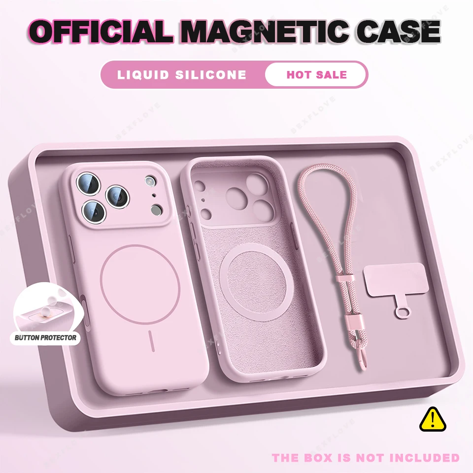 Magnetic Wrist Strap Liquid Silicone Phone Case For iPhone 11 12 13 16 17 Pro Max Air 15 14 16 Plus 16E Magsafe Lanyard Cover