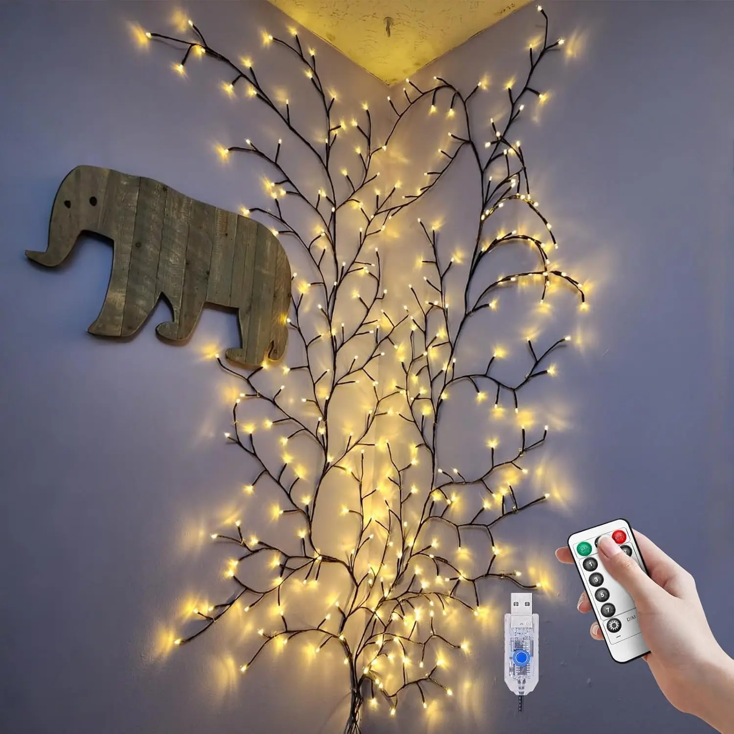 144LED Vine Branch String Lights Artificial Willow Vine Light USB Bendable DIY Indoor Decor Lighting for Bedroom Wall Holiday