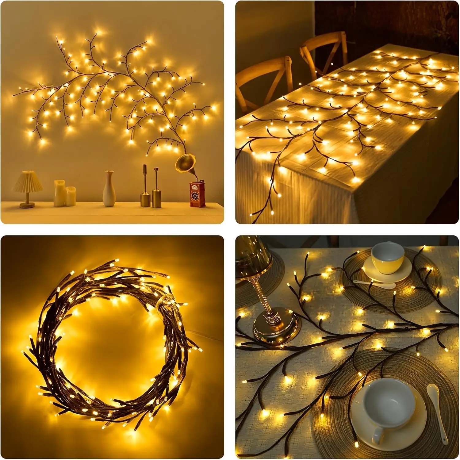144LED Vine Branch String Lights Artificial Willow Vine Light USB Bendable DIY Indoor Decor Lighting for Bedroom Wall Holiday