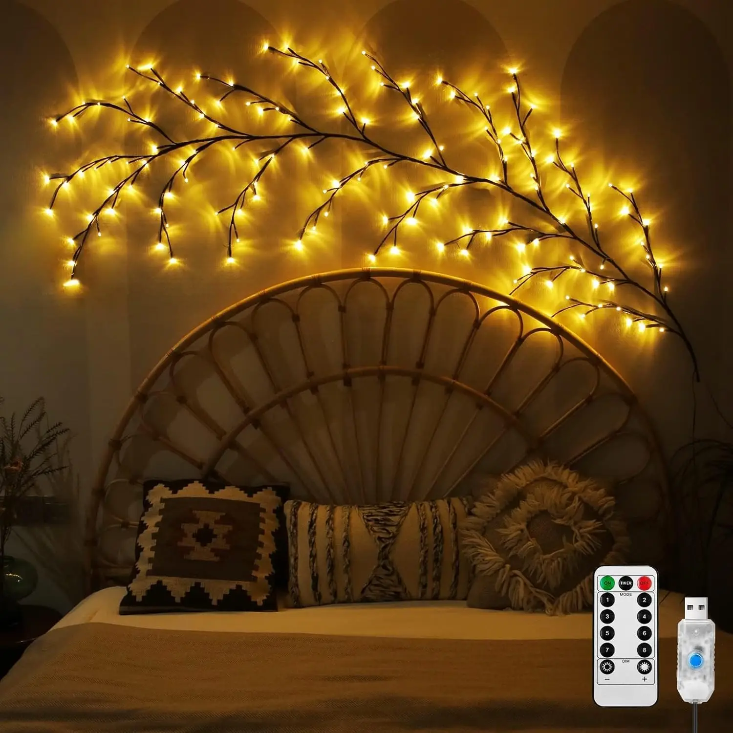 144LED Vine Branch String Lights Artificial Willow Vine Light USB Bendable DIY Indoor Decor Lighting for Bedroom Wall Holiday