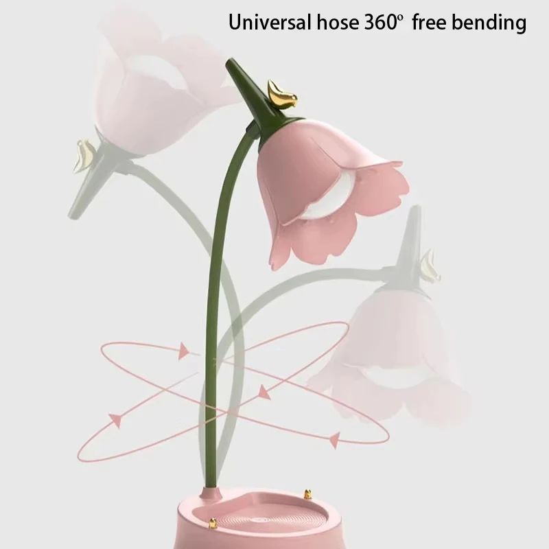 Pink Flower Cute Lamp LED Desk Lamp Table Light Adjustable Touch Rechargeable Battery Night Light for Dorm Reading Table Light