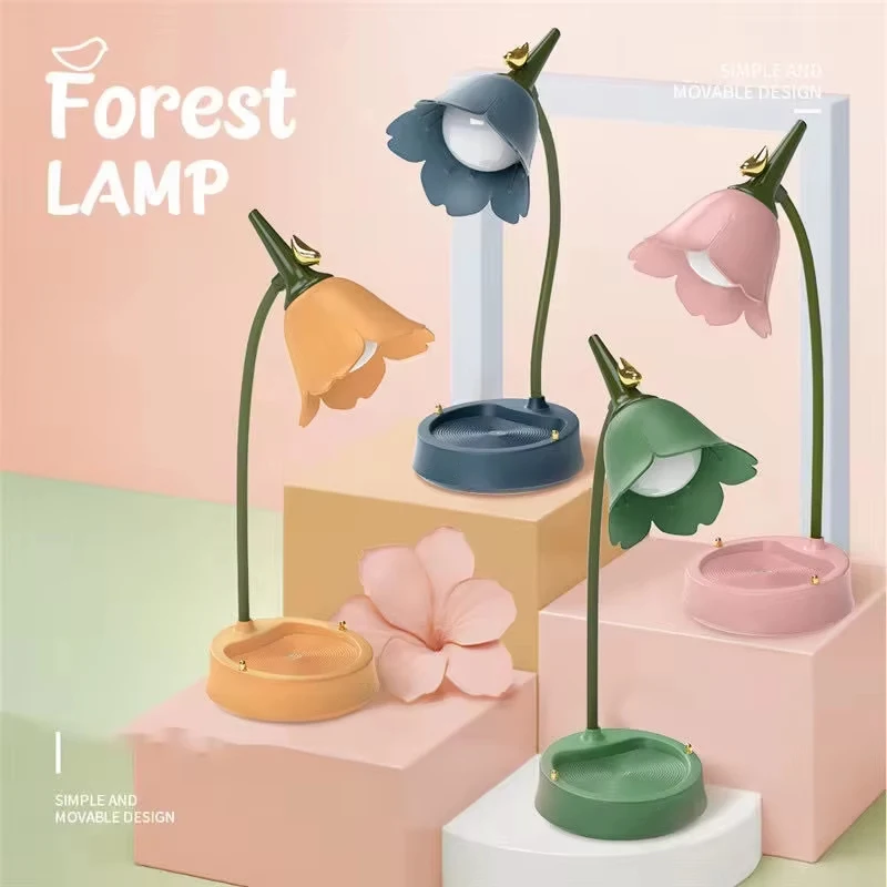 Pink Flower Cute Lamp LED Desk Lamp Table Light Adjustable Touch Rechargeable Battery Night Light for Dorm Reading Table Light