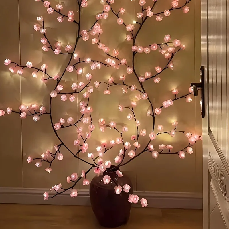 USB 5V 8 Modes Cherry Blossom String Light Artificial Flower Vines Fairy Lights for Bedroom Wedding Party Holiday Decoration