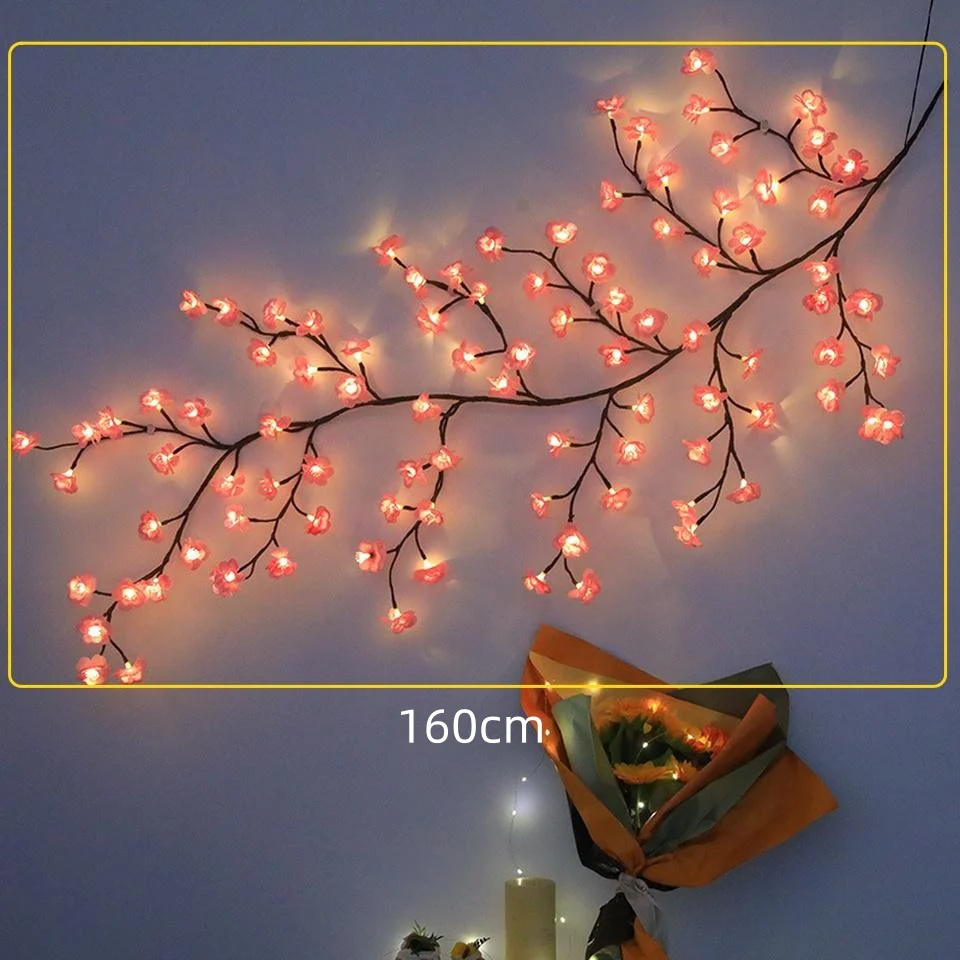 USB 5V 8 Modes Cherry Blossom String Light Artificial Flower Vines Fairy Lights for Bedroom Wedding Party Holiday Decoration