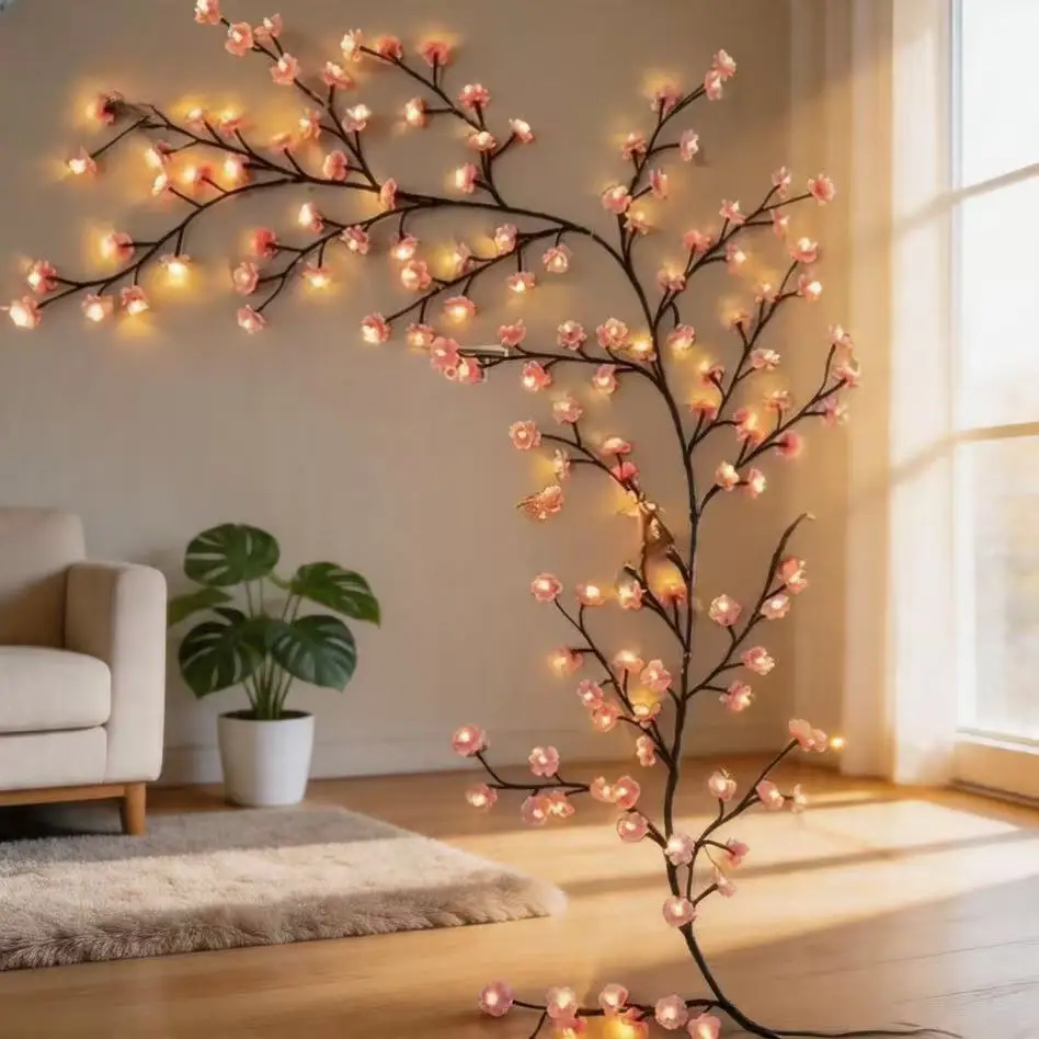 USB 5V 8 Modes Cherry Blossom String Light Artificial Flower Vines Fairy Lights for Bedroom Wedding Party Holiday Decoration