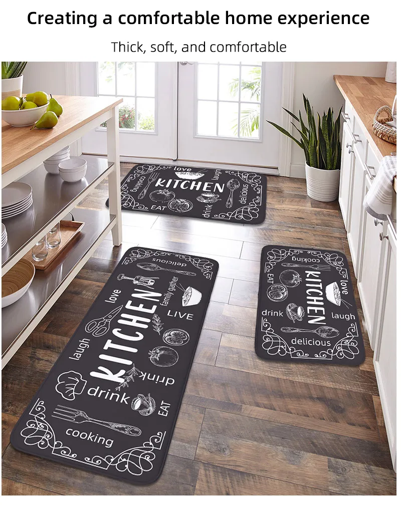 VIKAMA Kitchen Carpet Washable, Non-Slip, Absorbent Floor Mat, Bathroom Floor Mat, Absorbent Kitchen Mat, Door Mat, Room Decorat