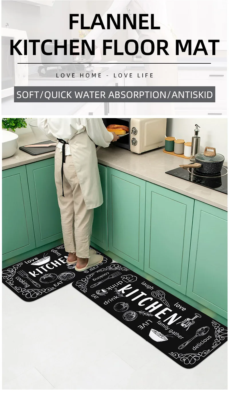 VIKAMA Kitchen Carpet Washable, Non-Slip, Absorbent Floor Mat, Bathroom Floor Mat, Absorbent Kitchen Mat, Door Mat, Room Decorat