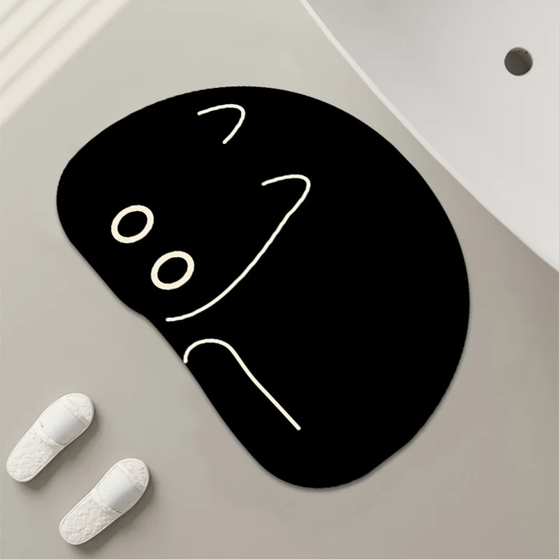 Black Cat Quick-Drying Bath Mats Cute Absorbent Floor Mats for Bathroom Bathtub with Non-slip Rubber Bottom Small Size Foot Pads