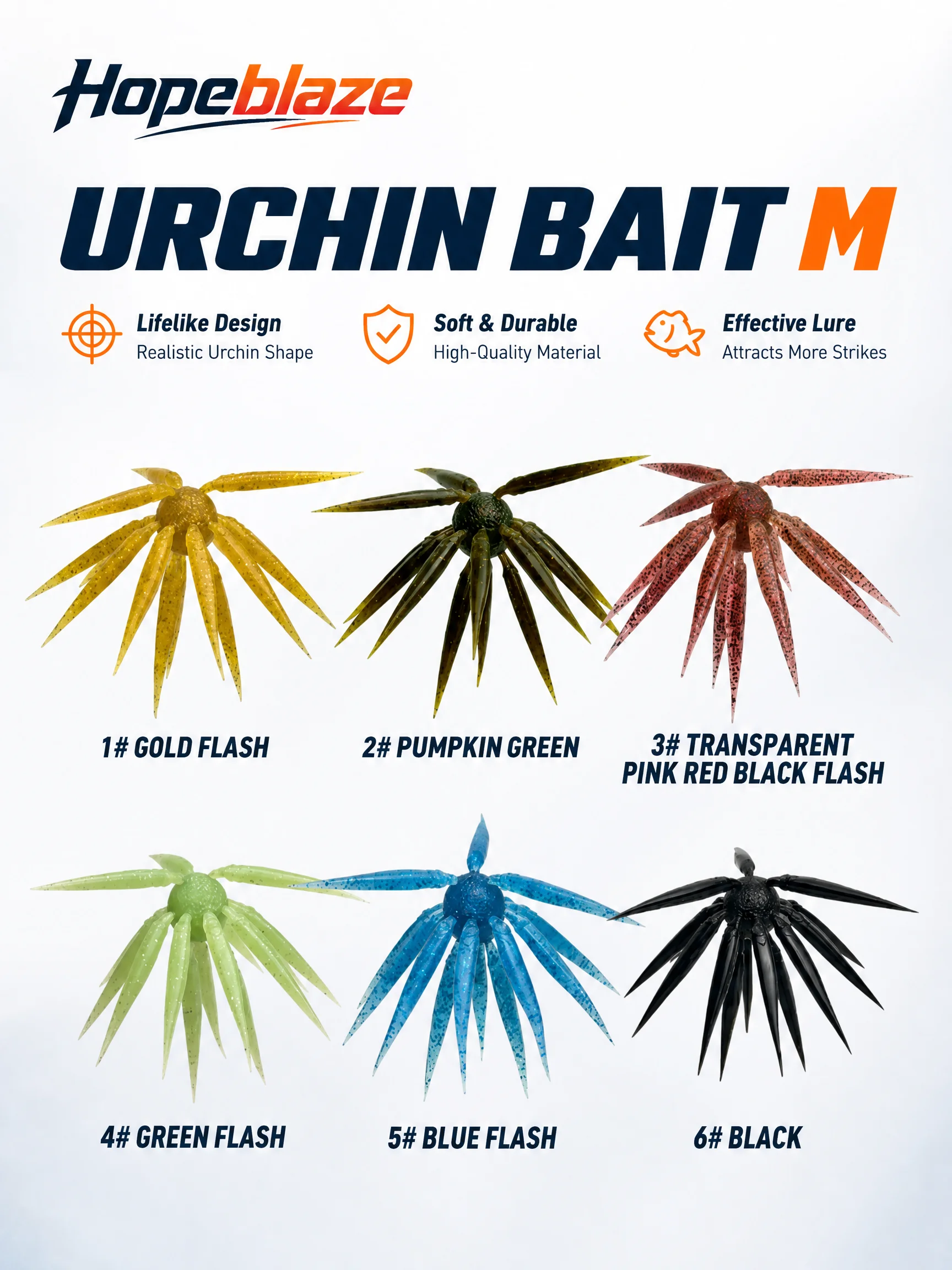 Hopeblaze Coike Sea Urchin Bait M 17mm Star-Shaped Bait-Cluster Soft Lure Elastomer No Weight Morigen Rig Freshwater Bass Pike