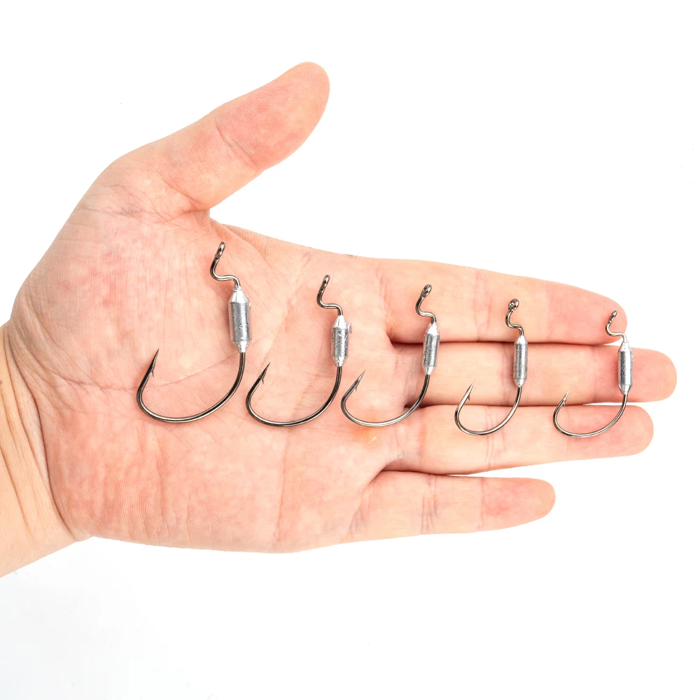 10Pcs Weighted Fishing Hooks 1# 1/0# 2/0# 3/0# 4/0# Offset Wide Gap Worm Hooks Bass Swimbait Hooks for Soft Lures