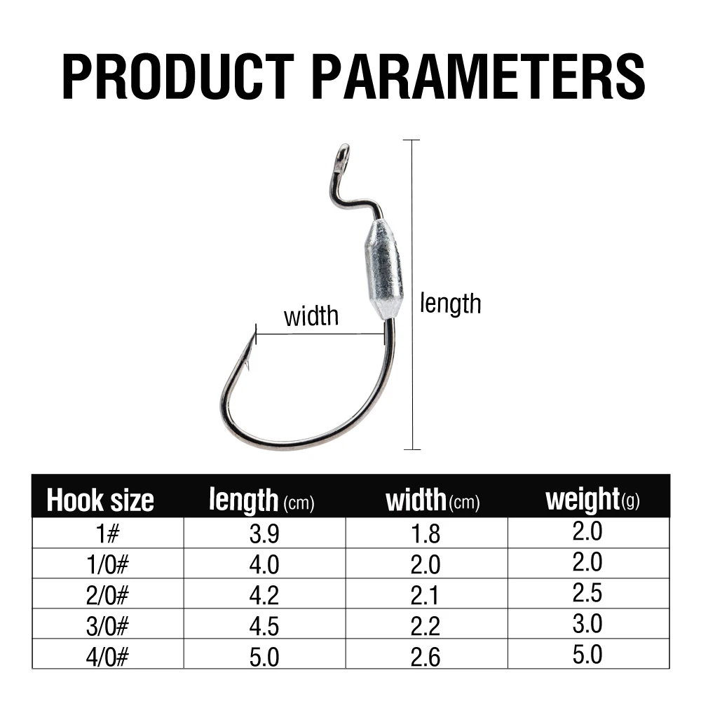 10Pcs Weighted Fishing Hooks 1# 1/0# 2/0# 3/0# 4/0# Offset Wide Gap Worm Hooks Bass Swimbait Hooks for Soft Lures