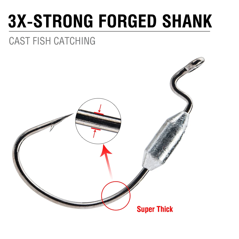 10Pcs Weighted Fishing Hooks 1# 1/0# 2/0# 3/0# 4/0# Offset Wide Gap Worm Hooks Bass Swimbait Hooks for Soft Lures