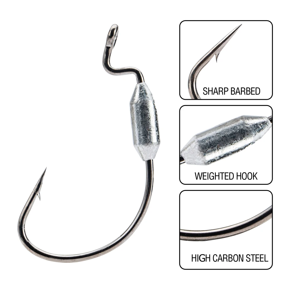 10Pcs Weighted Fishing Hooks 1# 1/0# 2/0# 3/0# 4/0# Offset Wide Gap Worm Hooks Bass Swimbait Hooks for Soft Lures