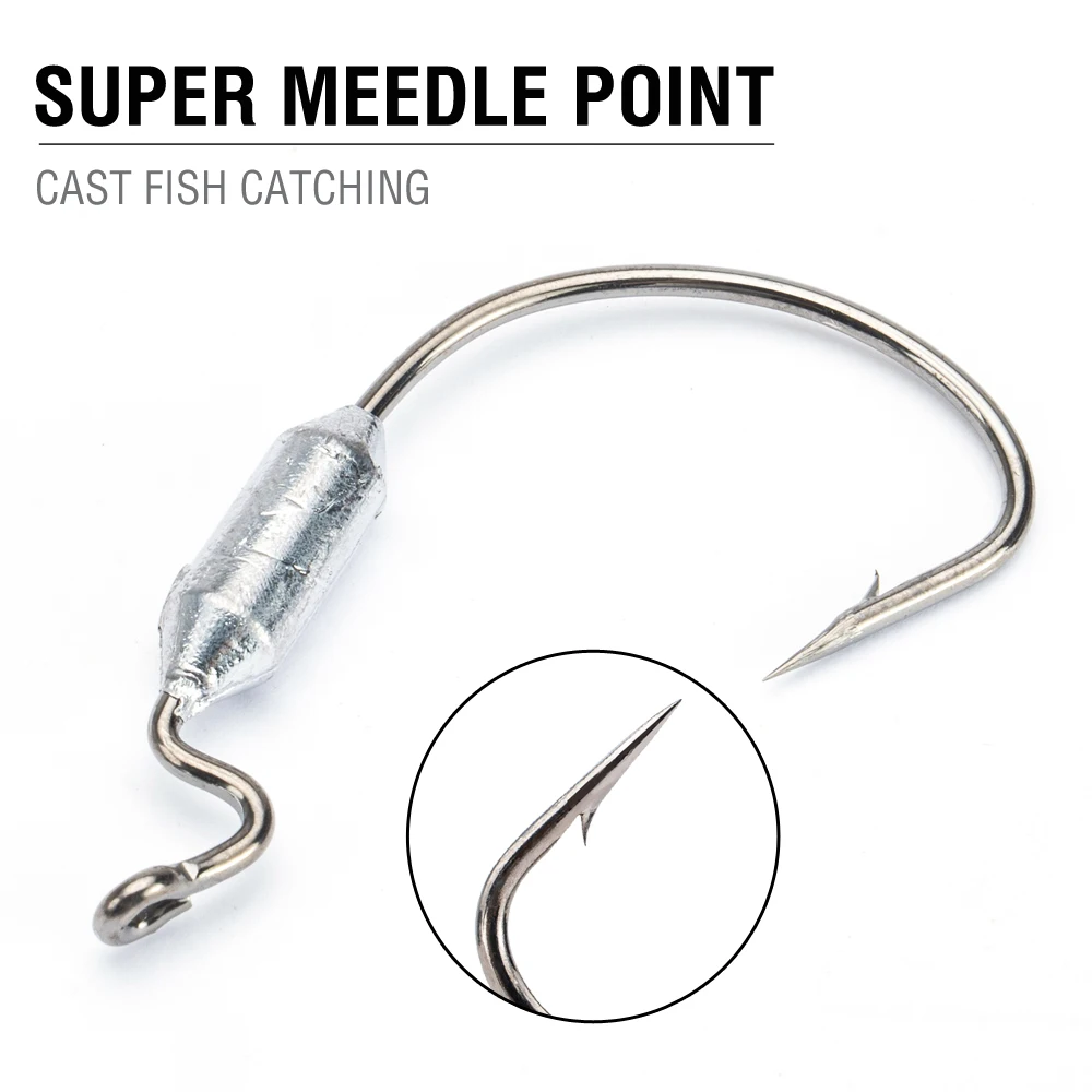 10Pcs Weighted Fishing Hooks 1# 1/0# 2/0# 3/0# 4/0# Offset Wide Gap Worm Hooks Bass Swimbait Hooks for Soft Lures