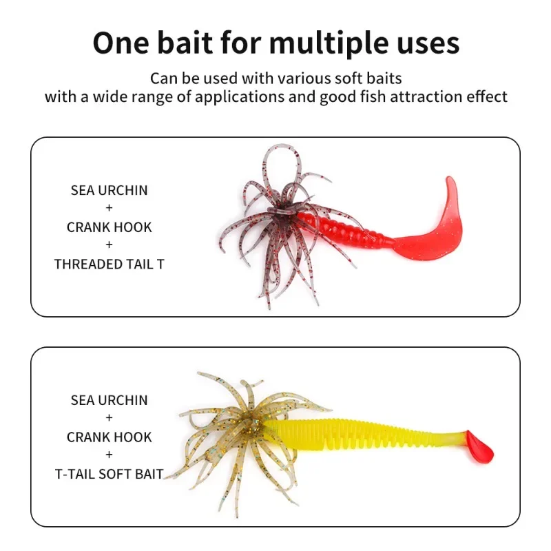 3PCS Dice Fishing Sea Urchin Lures 11cm 8.7g Silicone Worm Silicone Worm Lure Handmade Artificial Tackle.