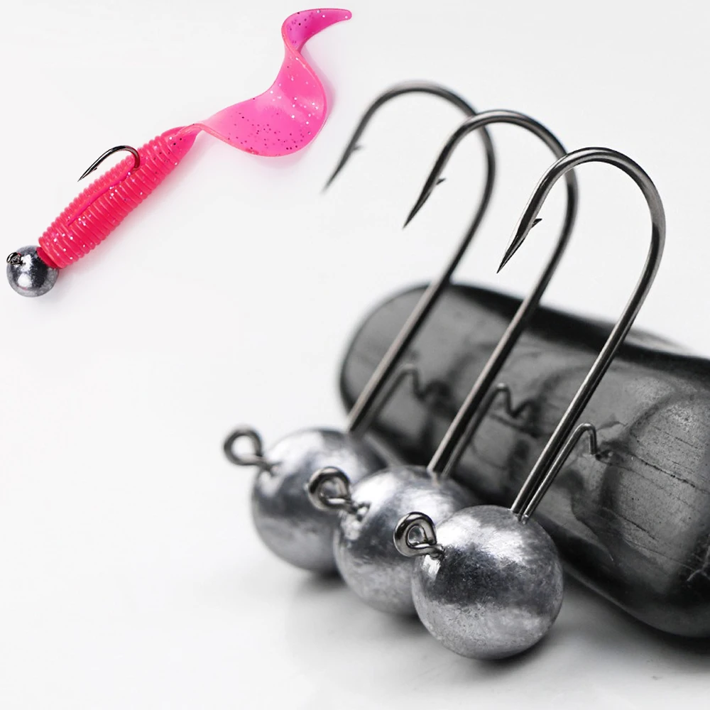 Barbed Metal Jig Hooks 2g 20g All Size Round Ball Jigging Head Hook Weedless Long Shank Gear for Soft Worm Lure Fishing Fishhook