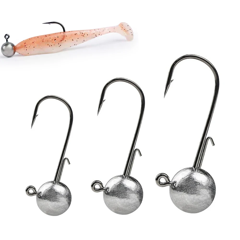 Barbed Metal Jig Hooks 2g 20g All Size Round Ball Jigging Head Hook Weedless Long Shank Gear for Soft Worm Lure Fishing Fishhook