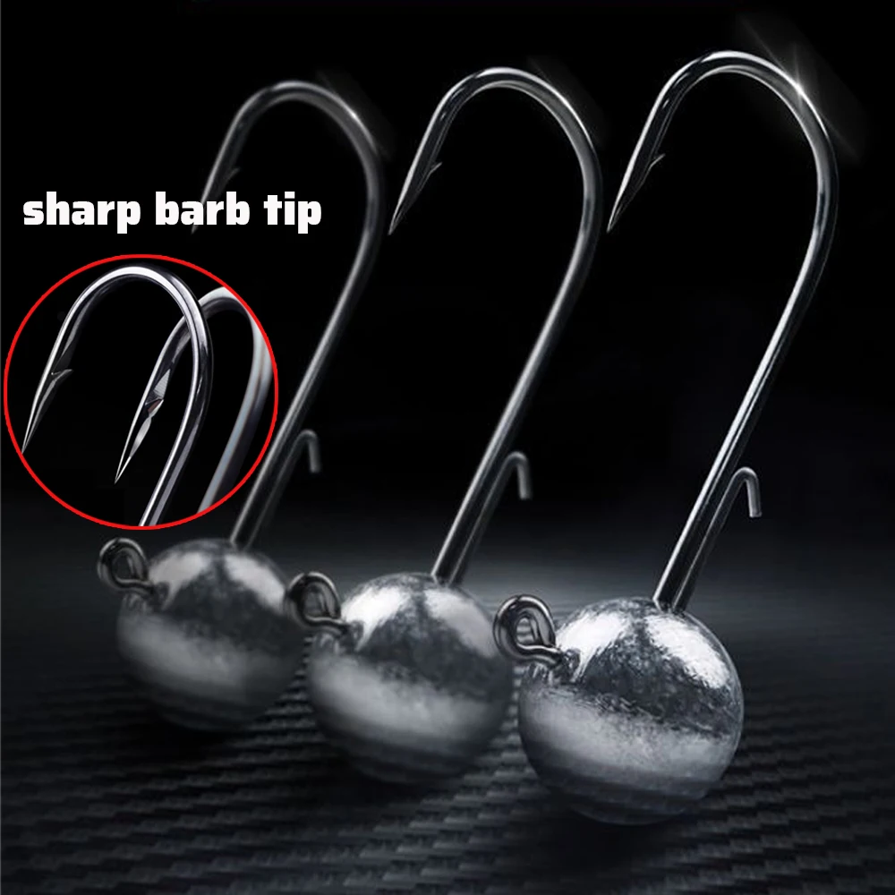 Barbed Metal Jig Hooks 2g 20g All Size Round Ball Jigging Head Hook Weedless Long Shank Gear for Soft Worm Lure Fishing Fishhook