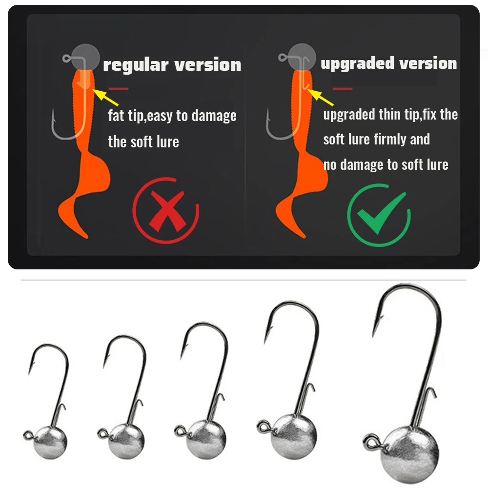 Barbed Metal Jig Hooks 2g 20g All Size Round Ball Jigging Head Hook Weedless Long Shank Gear for Soft Worm Lure Fishing Fishhook