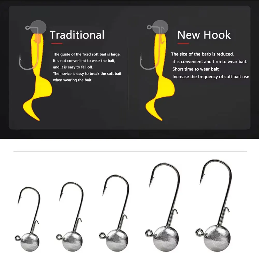 30pcs/lot 1g-20g jig fishing hooks with auxiliary hook, jig head and soft worm fishing hooks for various weights of freshwate