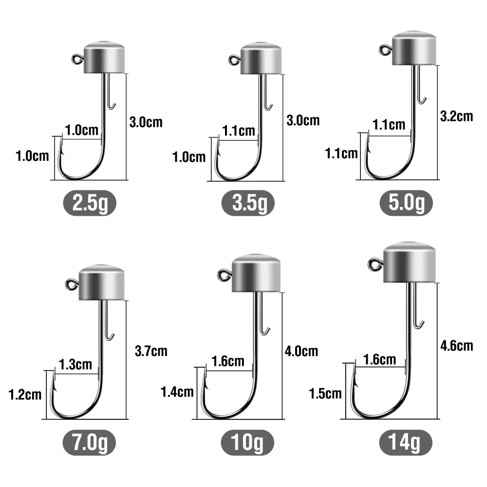 20pcs Ned Rig Jig Heads Fishing Hooks Mushroom Head Hooks 2.5-14g High Carbon Steel Fishing Tackle for Soft Plastic Baits