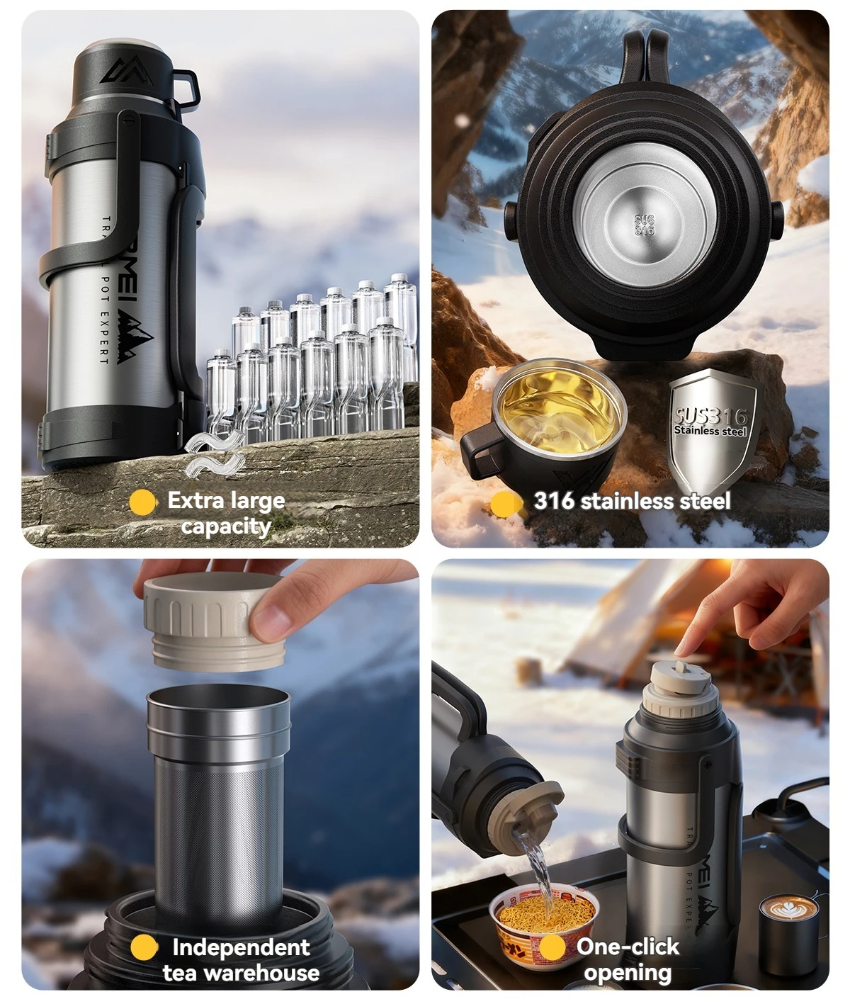 Nrmei Large Capacity Stainless Steel Water Bottle Insulated Vacuum Flask for Outdoor Camping And Adventure Water Preservation