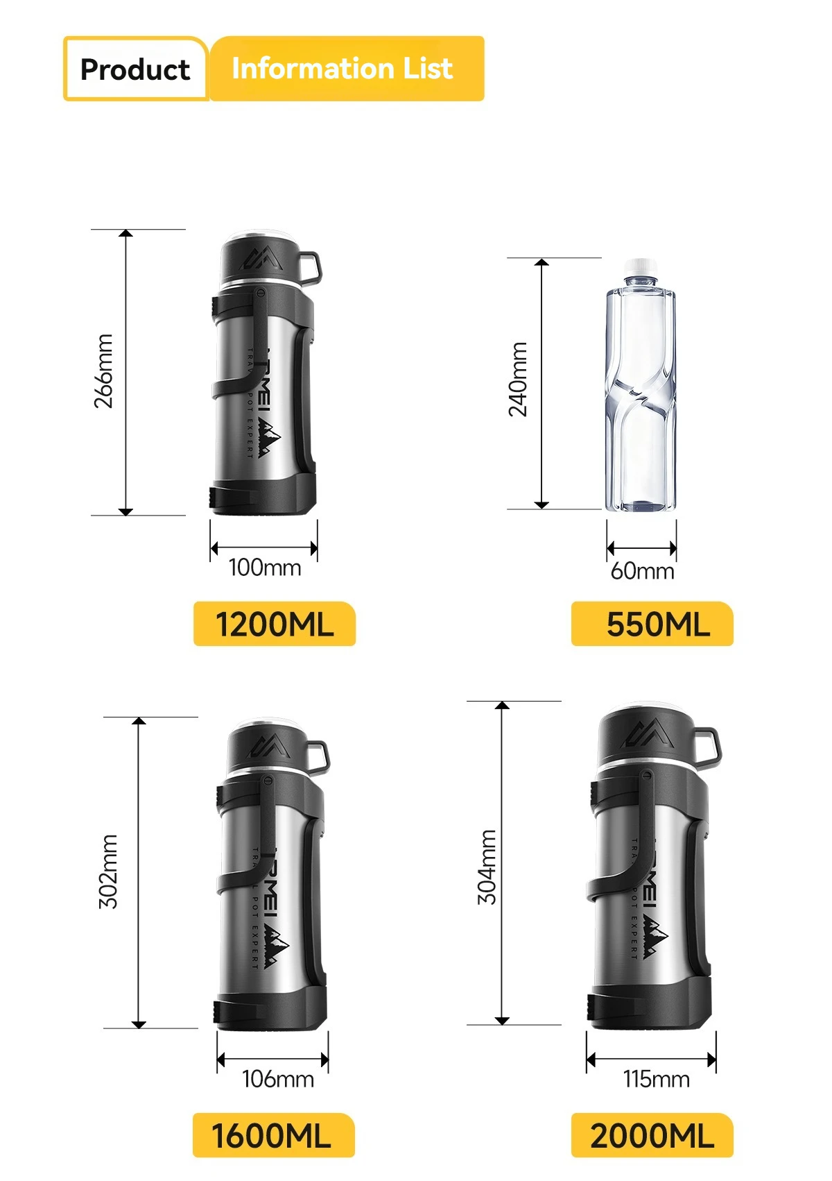 Nrmei Large Capacity Stainless Steel Water Bottle Insulated Vacuum Flask for Outdoor Camping And Adventure Water Preservation