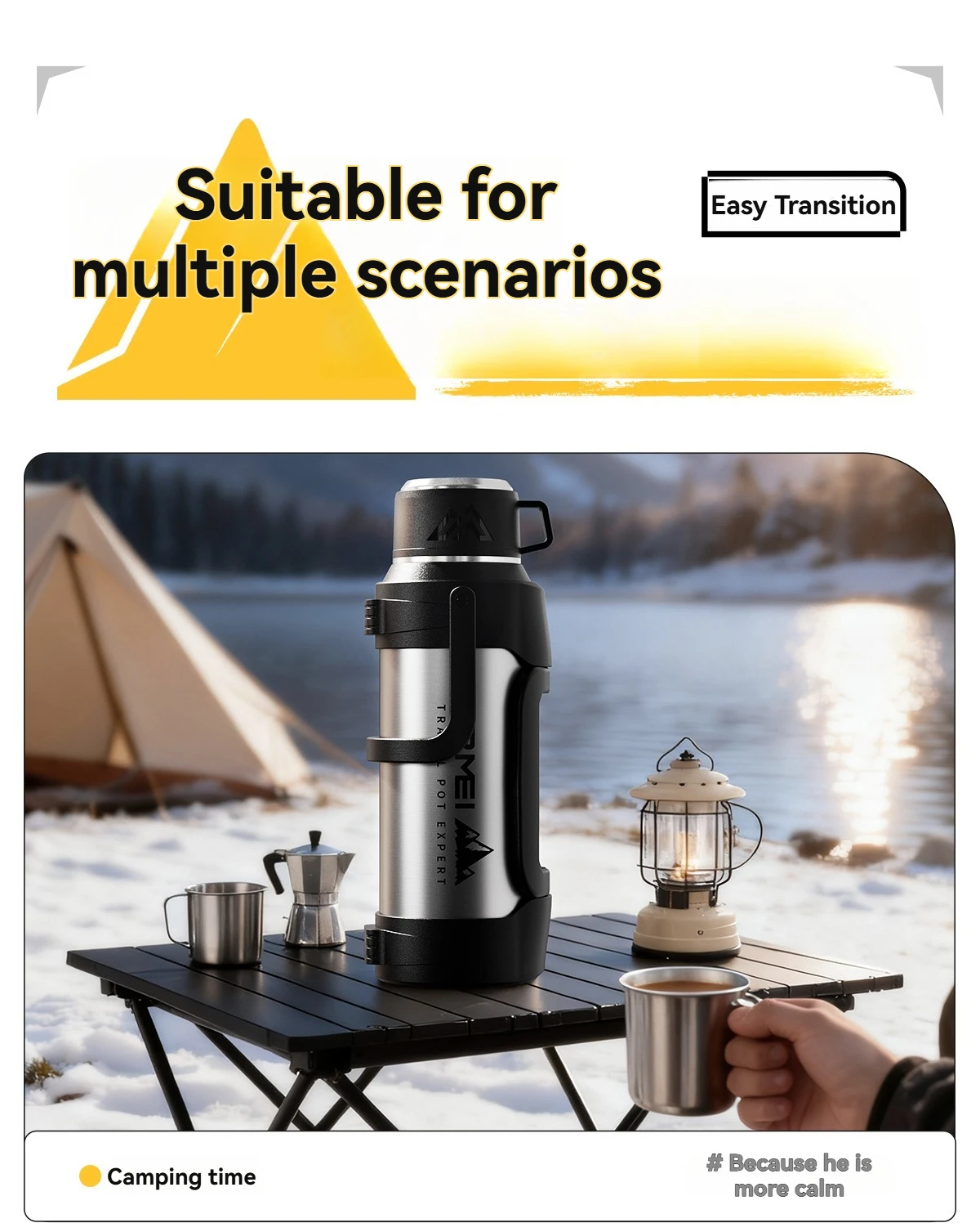 Nrmei Large Capacity Stainless Steel Water Bottle Insulated Vacuum Flask for Outdoor Camping And Adventure Water Preservation