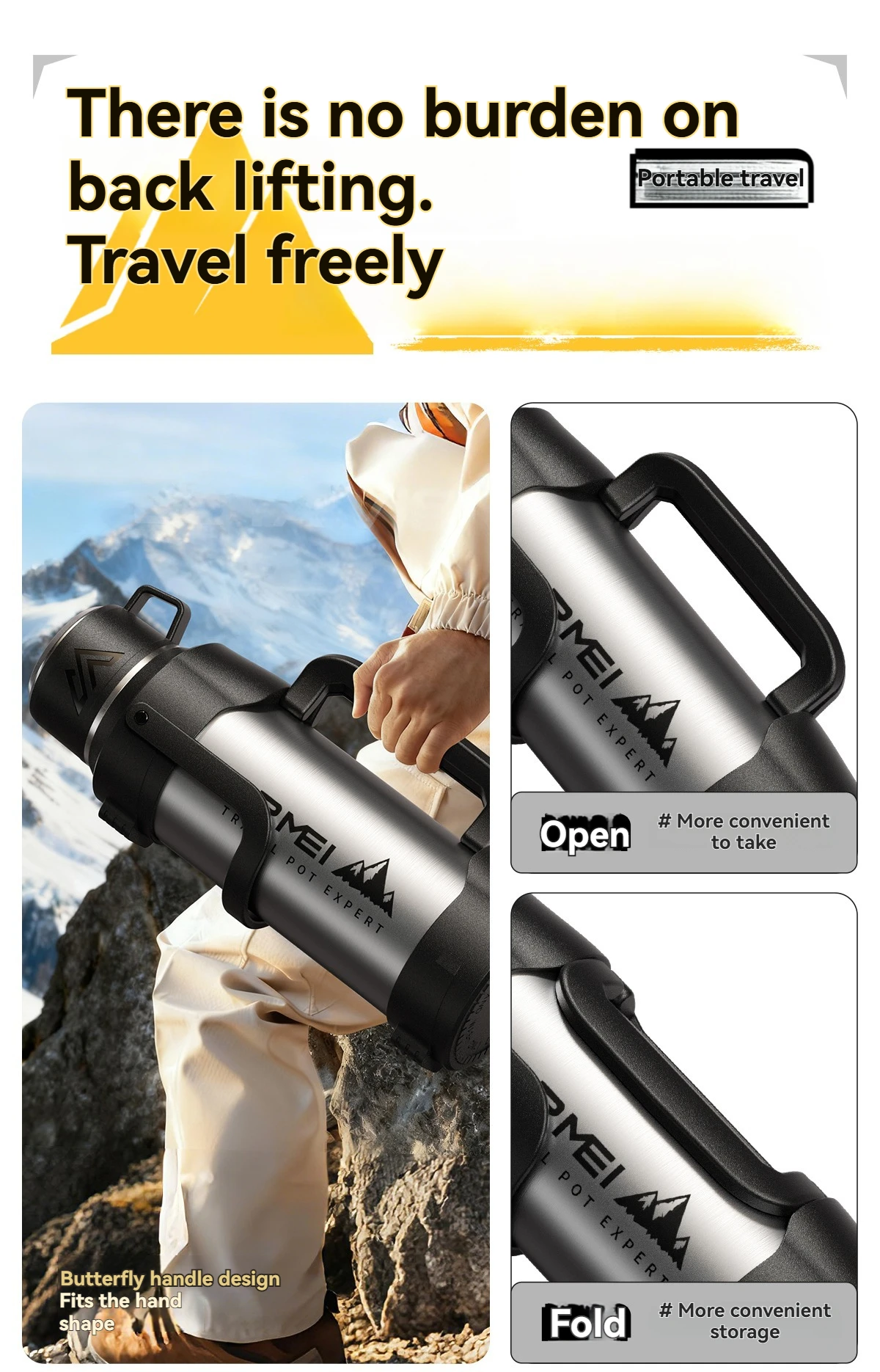 Nrmei Large Capacity Stainless Steel Water Bottle Insulated Vacuum Flask for Outdoor Camping And Adventure Water Preservation