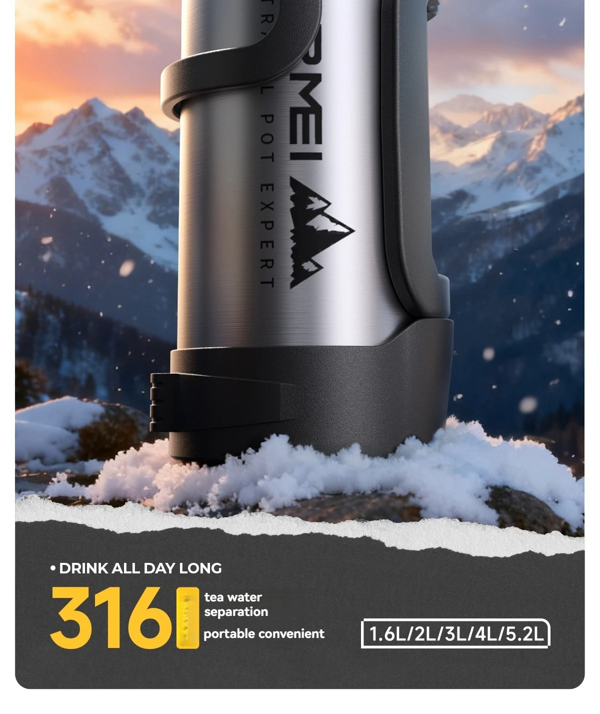 Nrmei Large Capacity Stainless Steel Water Bottle Insulated Vacuum Flask for Outdoor Camping And Adventure Water Preservation