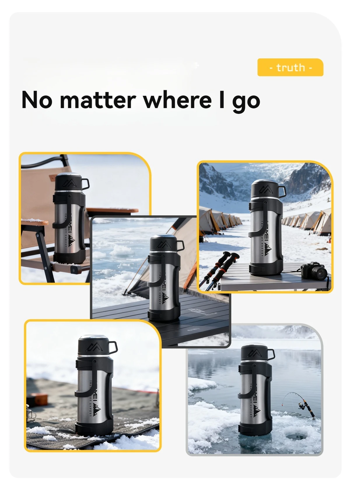 Nrmei Large Capacity Stainless Steel Water Bottle Insulated Vacuum Flask for Outdoor Camping And Adventure Water Preservation