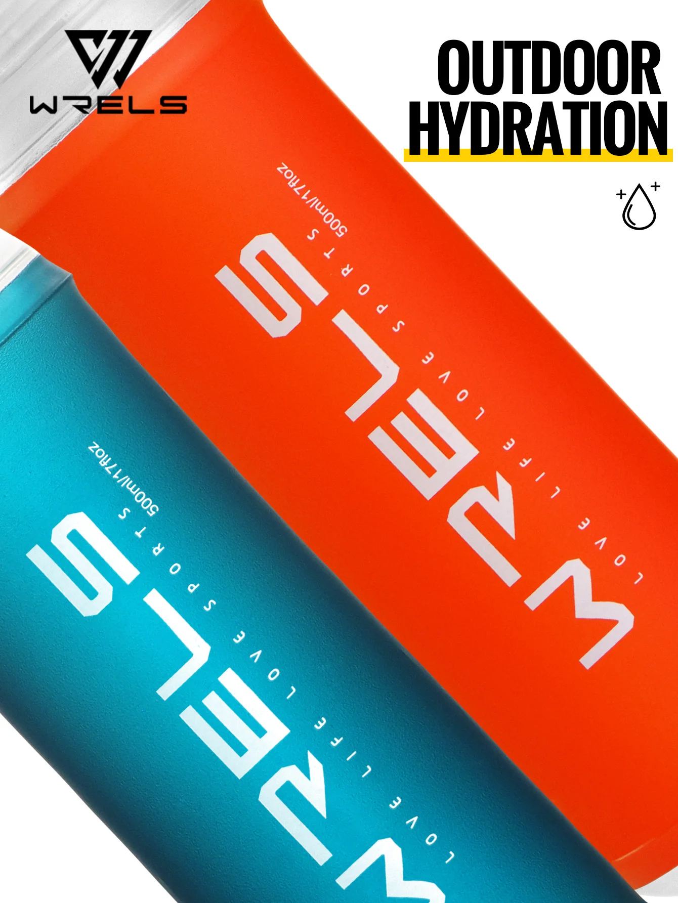WRELS 500ML TPU Soft Folding Travel Water Bottles BPA-Free Collapsible Sports Flasks Running Hiking Bicycle Fitness Water Bottle