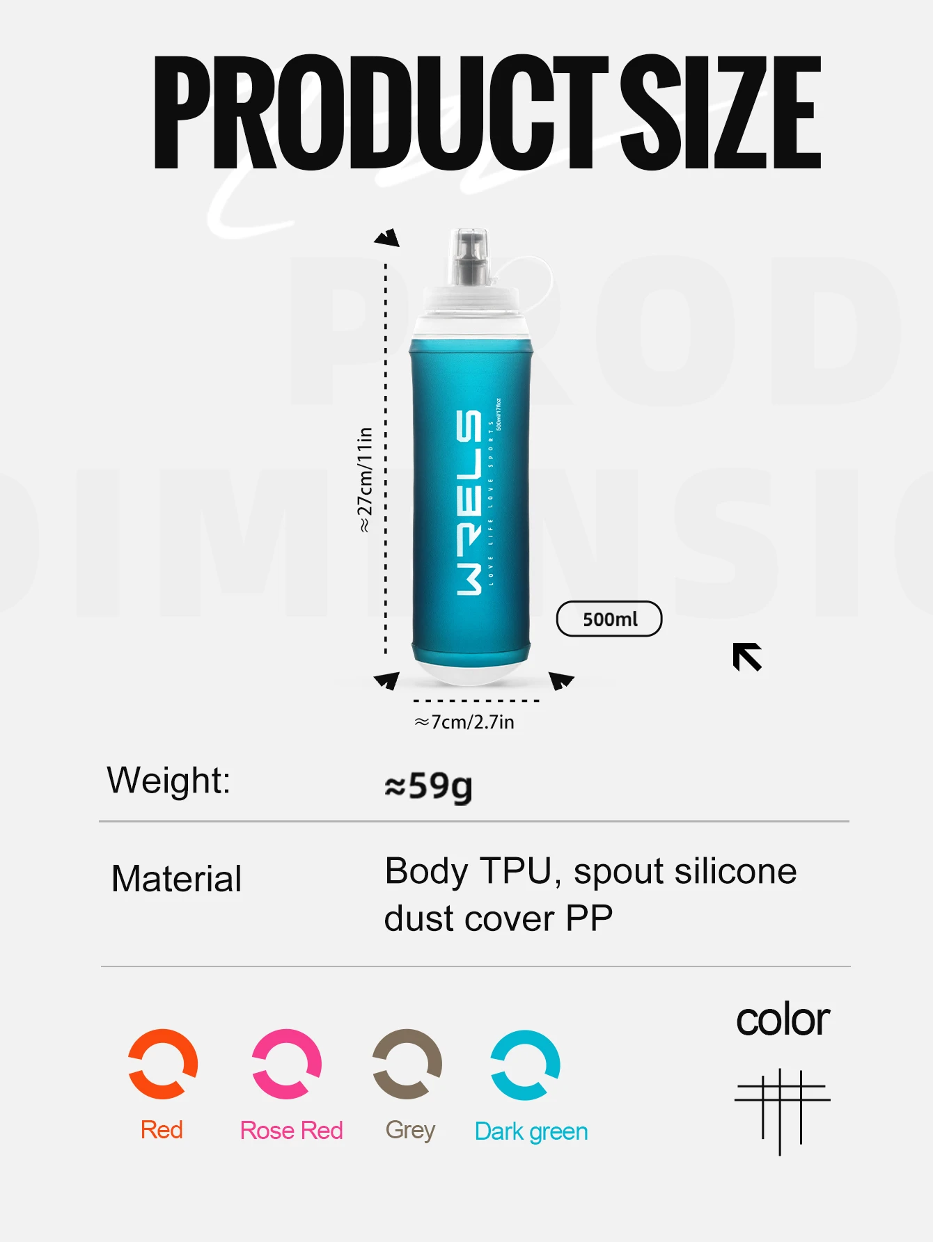 WRELS 500ML TPU Soft Folding Travel Water Bottles BPA-Free Collapsible Sports Flasks Running Hiking Bicycle Fitness Water Bottle