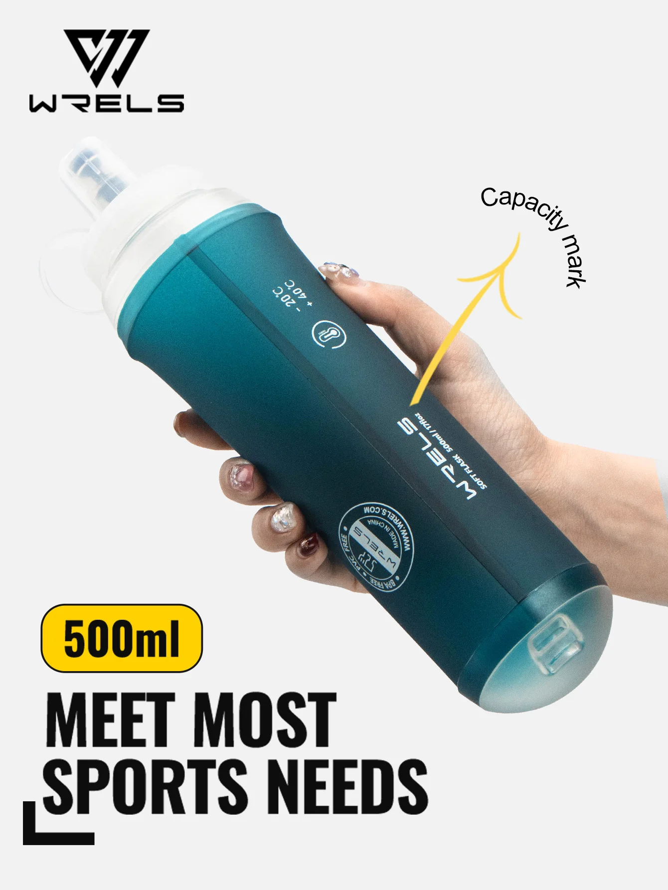 WRELS 500ML TPU Soft Folding Travel Water Bottles BPA-Free Collapsible Sports Flasks Running Hiking Bicycle Fitness Water Bottle