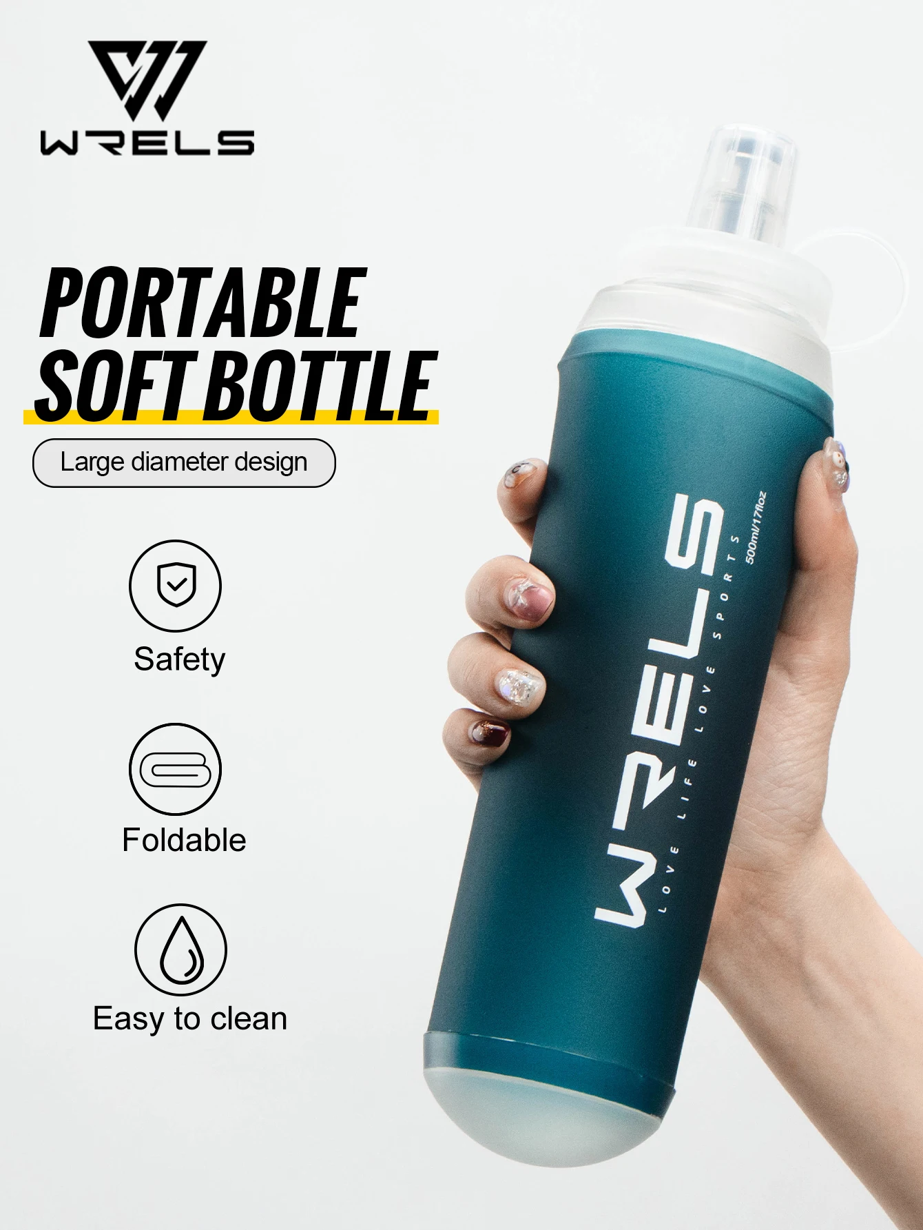 WRELS 500ML TPU Soft Folding Travel Water Bottles BPA-Free Collapsible Sports Flasks Running Hiking Bicycle Fitness Water Bottle