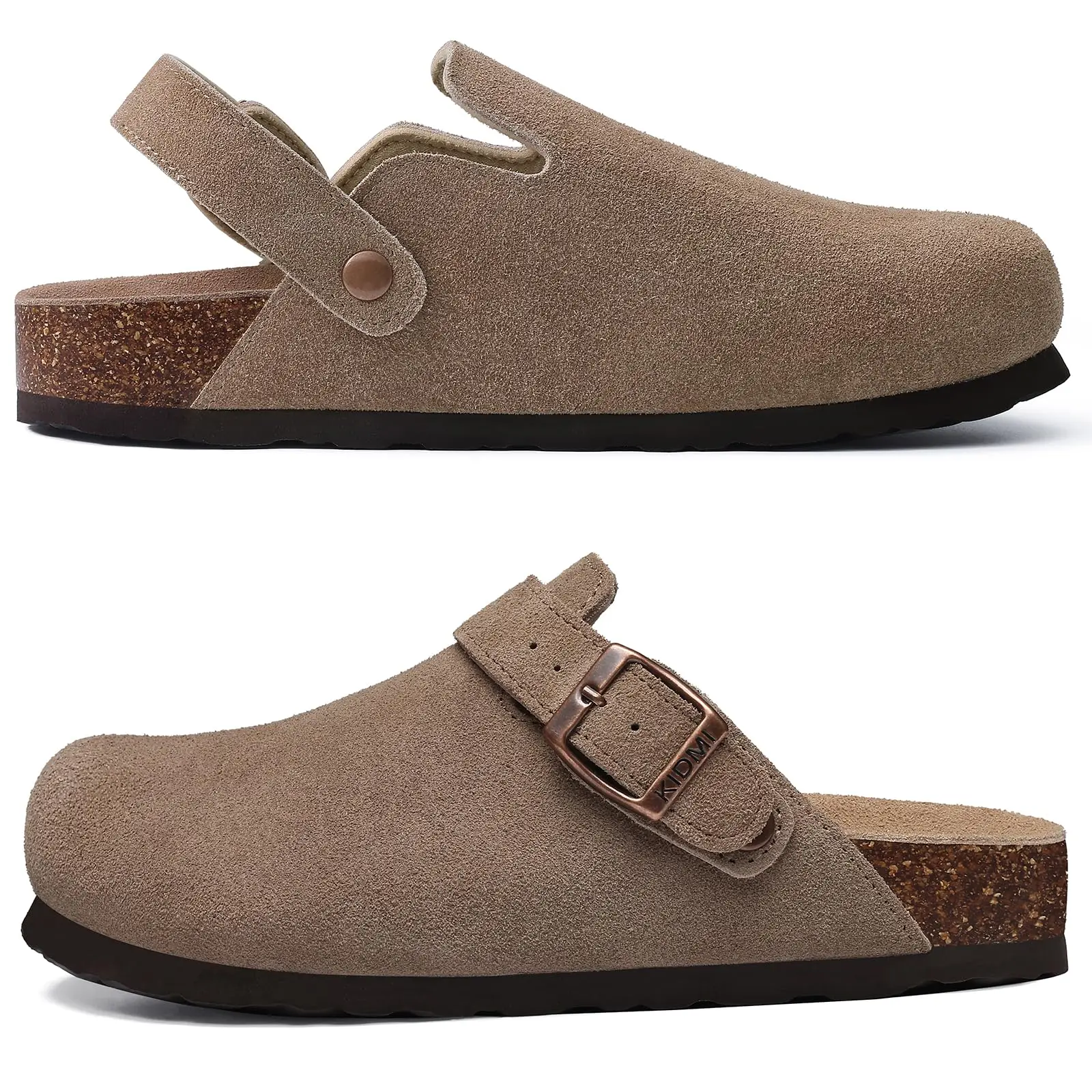 Crestar Women's Suede Clogs with Adjustable Strap Adult Fashion Cork Footbed Leather Mules New Outdoor Comfortable Potato Shoes