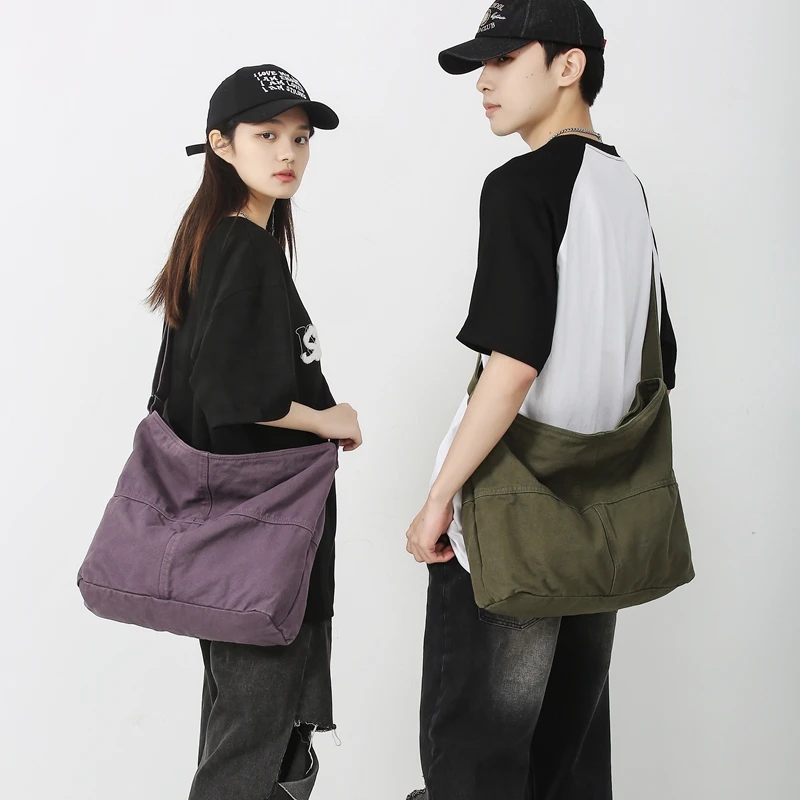 Simple Solid Color College Shoulder Bag Women Male Student Canvas Crossbody Bag Men Cool Schoolbags Female Travel Messenger Bags